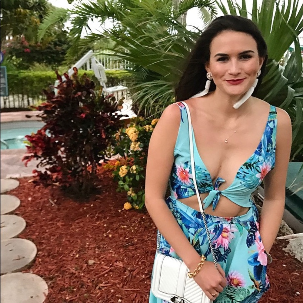 Tropical print cut out tie dress